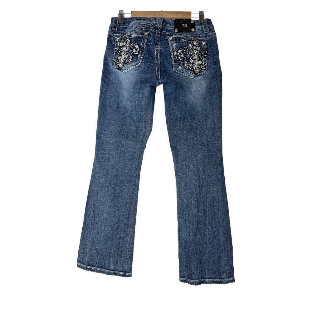 Miss Me Easy Boot Womens Size 28 Blue Mid Rise Embellished Stretch Cowgirl Rodeo